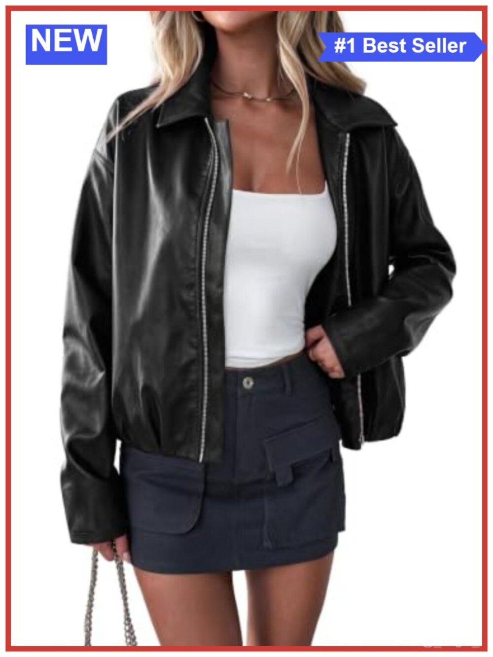 Faux Leather Motorcycle Jacket Cropped Fall Coat